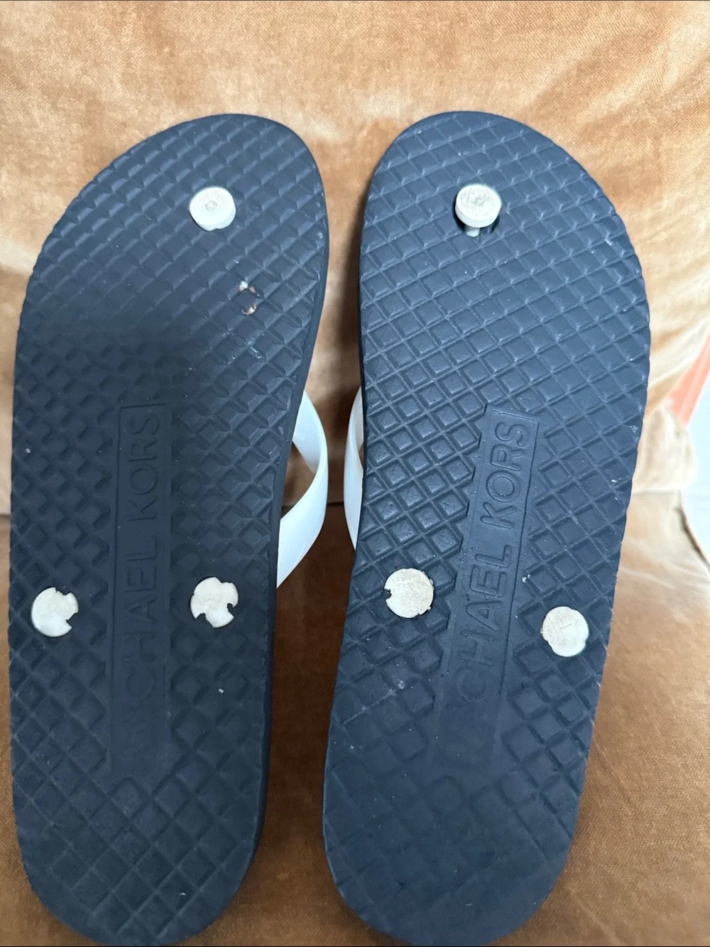 Michael Kors Black and White Logo Flip Flop Sandals with Silver MK Accent